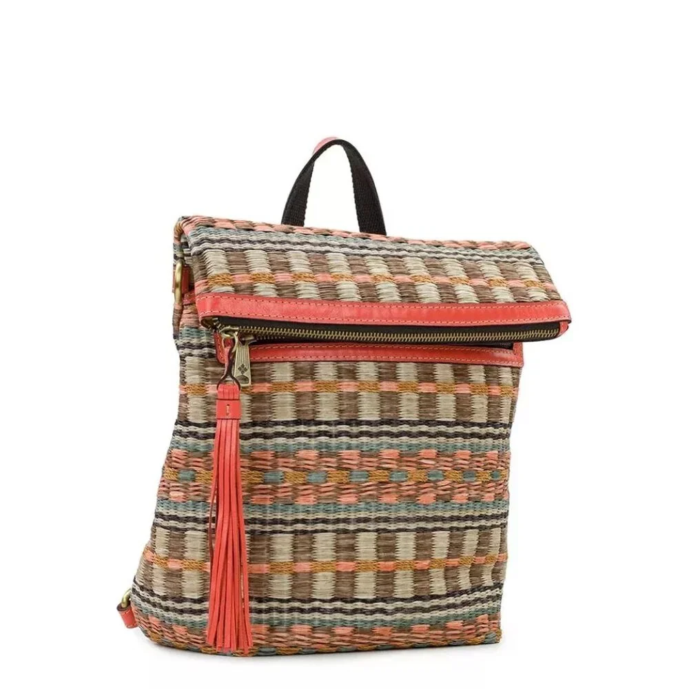 PATRICIA NASH Luzille Tote/Backpack Woven & Leather Orange Accents Bohemian - Picture 2 of 5